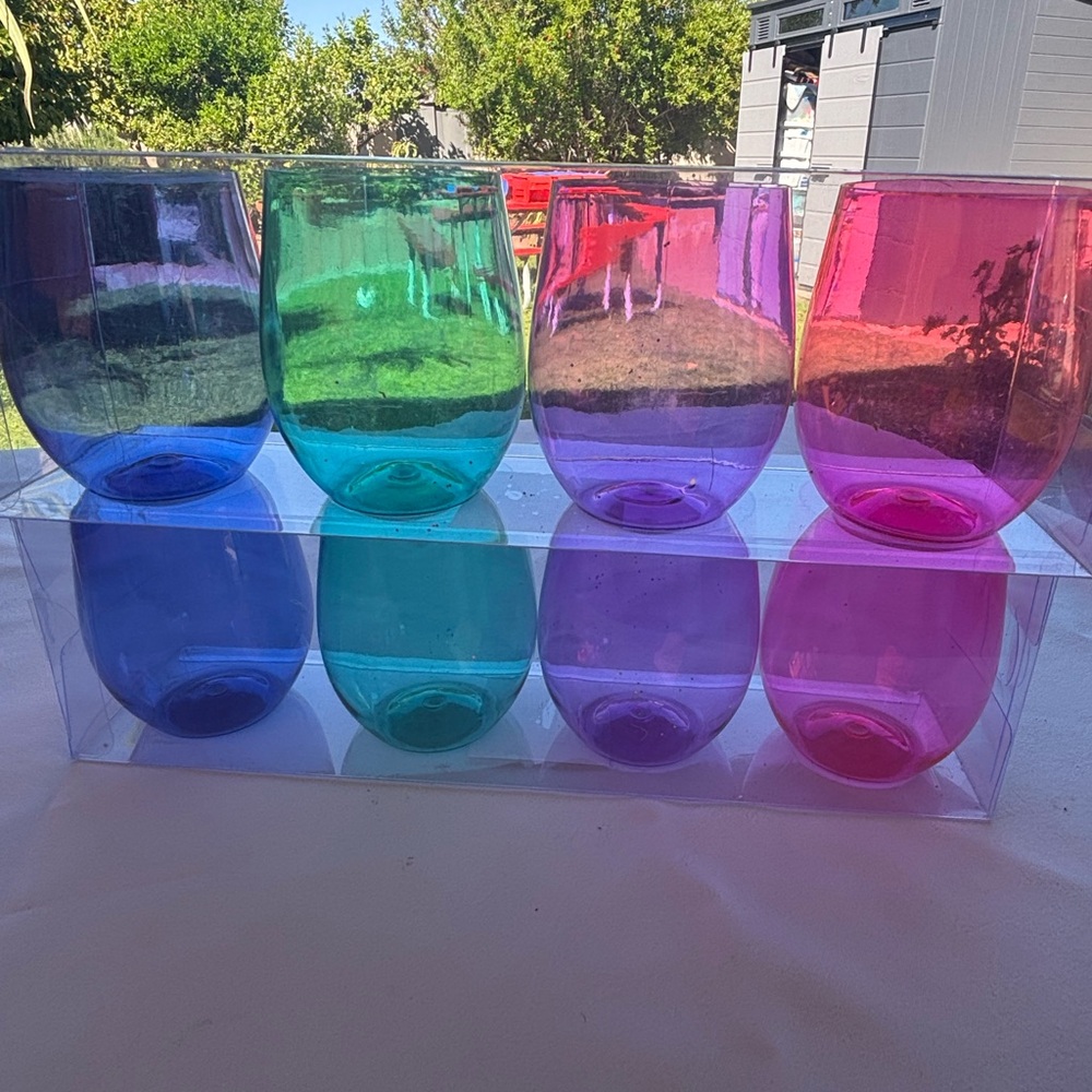 Set of 8 Iridescent Colored Stemless Wine Glasses